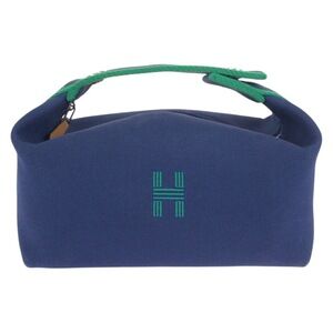 HERMES Bride à Black PM Marine Blue Green Toile H Handbag Accessory Pouch Mak...